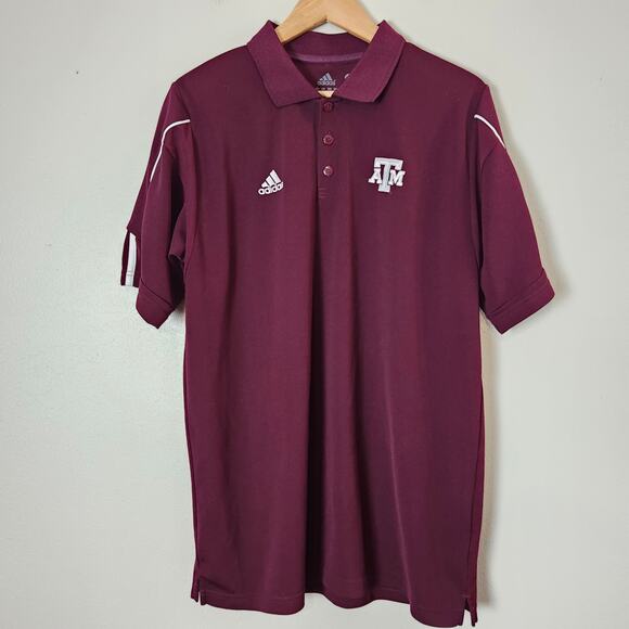 Texas A&M Adidas Men's Polo Short Sleeve Shirt Maroon NCAA Climacool Medium - Picture 1 of 10